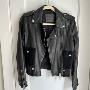 All Saints leather motorcycle jacket with suede pockets